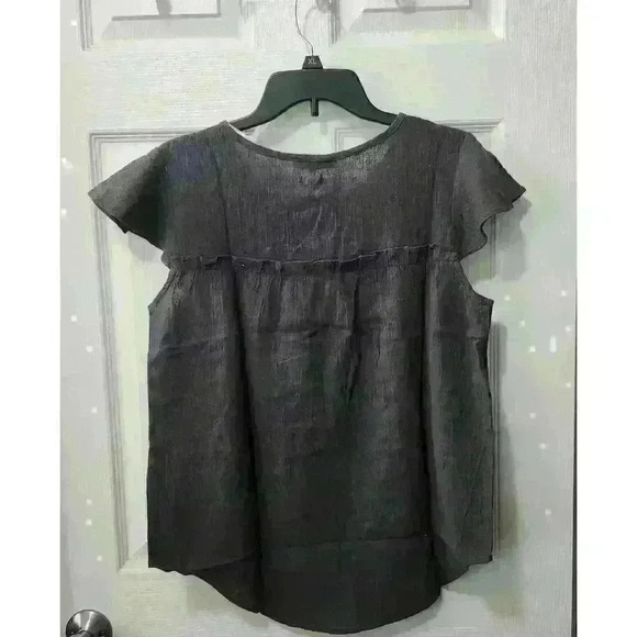 NWT Miss Me Gray Embroidered Cap Sleeve Top With Key Hole Tassels. Size M - Picture 5 of 8